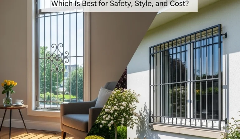 nterior vs exterior window bars comparison on brick home