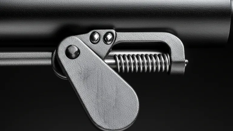 Close-up macro detail of steel window bar quick-release mechanism showing single-action egress lever