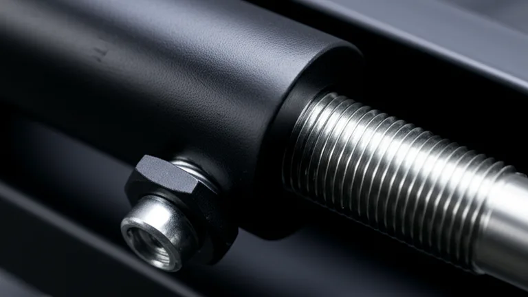 Close-up macro view of the threaded telescopic expansion mechanism on a heavy-gauge steel window security bar