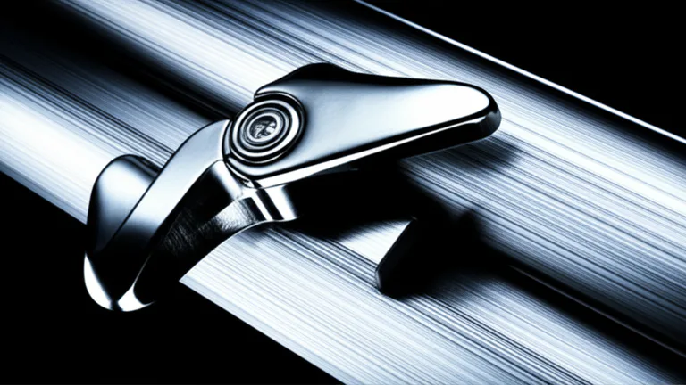 Extreme close-up macro photograph of a steel window bar quick-release egress mechanism with sharp industrial product photography lighting