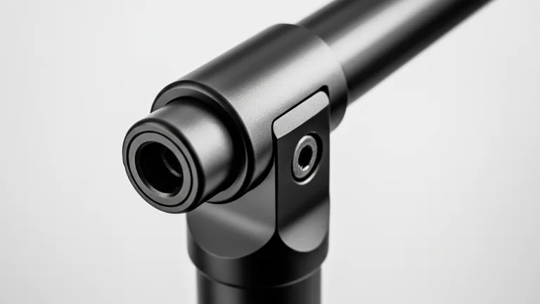Extreme close-up of a matte black steel telescopic bar quick-release compression lock mechanism showing detailed steel texture