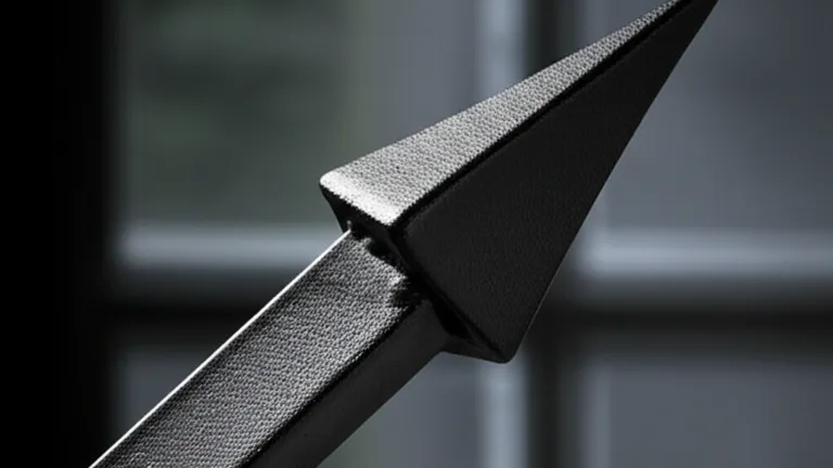 Extreme close-up of matte black powder-coated spear-point steel window bar finial