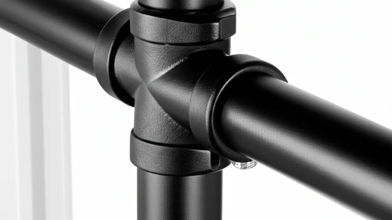 Extreme close-up of telescopic window bar adjustment mechanism showing matte black steel finish and compression end cap