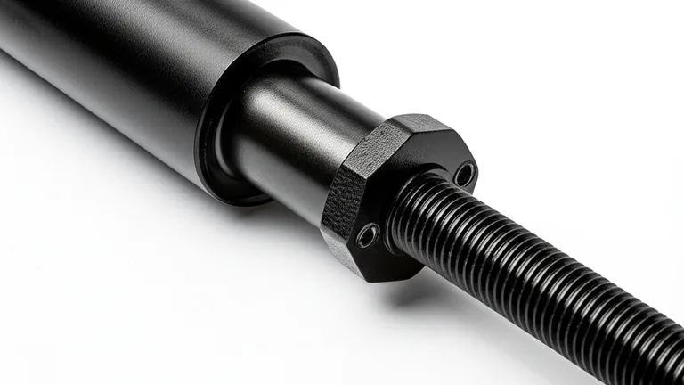 Extreme macro close-up of telescopic steel window bar adjustment mechanism showing heavy-gauge steel construction detail