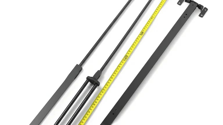 Flat lay overhead product photography of three matte black steel window security bar models with measuring tape showing adjustment range