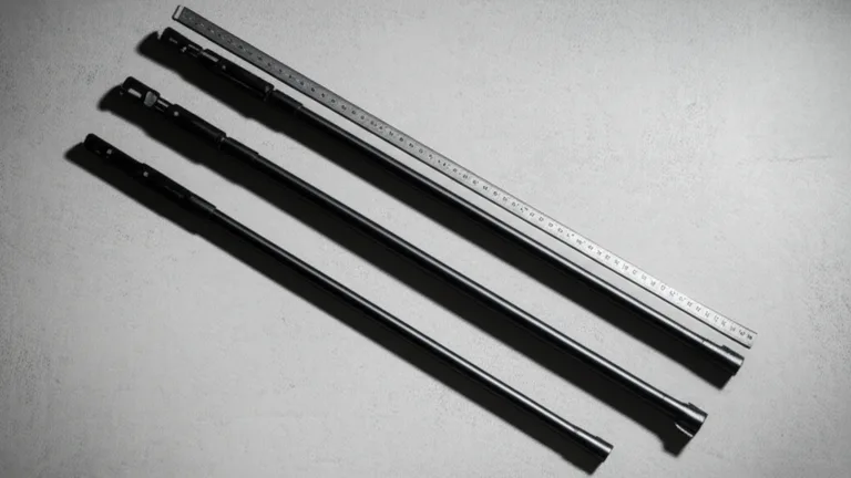 Flat lay overhead product photography of three matte black steel window security bar models on a concrete surface with dramatic side lighting