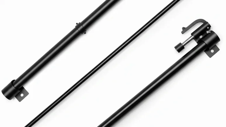 Flat lay overhead product photography of three steel window security bar models with matte black powder-coat finish on white surface