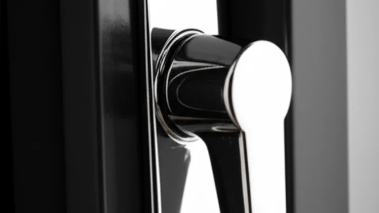 Macro close-up of a quick-release egress mechanism on an egress-compliant steel window security grille