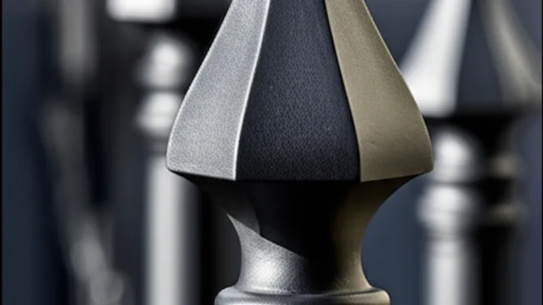 Macro close-up of matte black forged steel spear-point finial on decorative window security bar