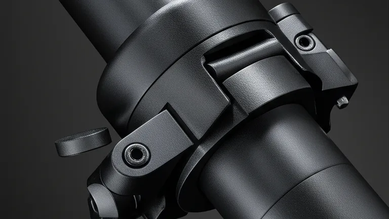 Macro close-up of telescopic window bar locking mechanism showing inner and outer steel tubes and powder-coated finish