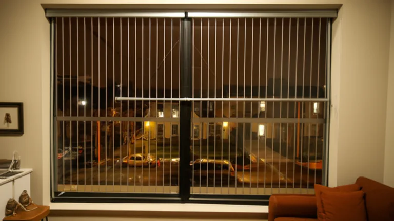 Modern apartment interior with steel quick-release security bar on ground-floor window providing burglar protection and fire egress