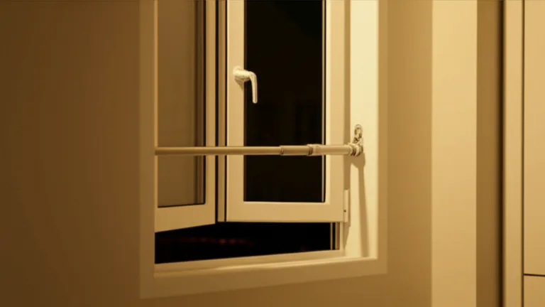Quick release window bar installed on apartment bedroom window showing egress lever mechanism for fire safety compliance