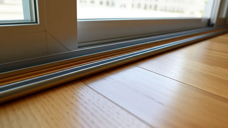 Steel track lock insert bar precisely fitted inside sliding patio door bottom aluminum track channel at floor level