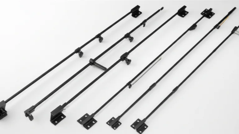 Three models of matte black steel window security bars including telescopic and egress-compliant designs displayed on white surface