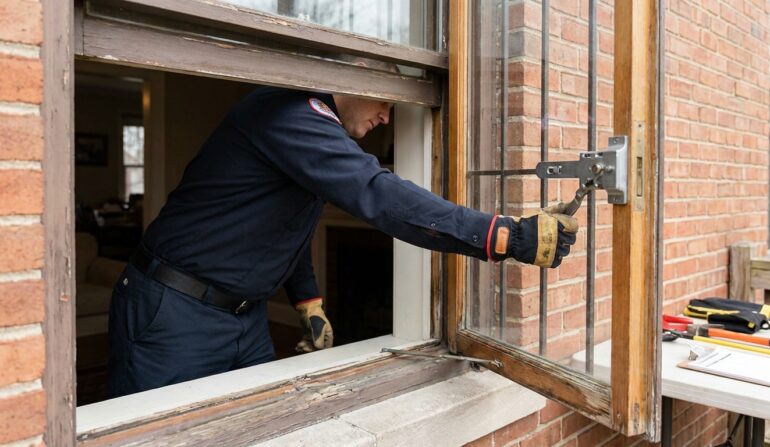 Fire inspector examining window - SWB Window Security Bars