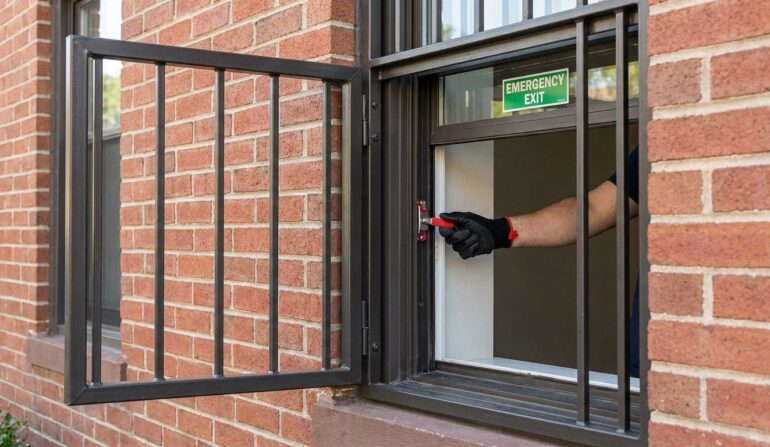 Hinged window security bars open - Window Security Bars by SWB
