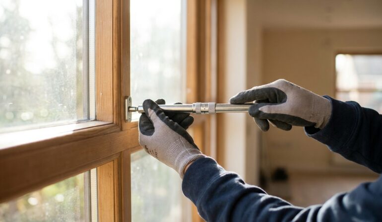 Homeowner adjusting security bar - Window Security Bars by SWB