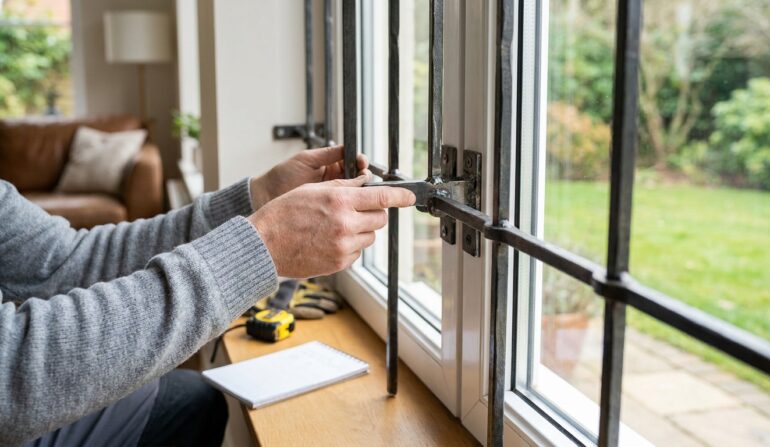 Homeowner inspecting window bar - Window Security Bars by SWB