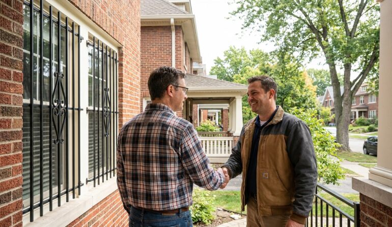 Homeowner shaking hands installer - Window Security Bars by SWB