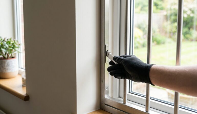 Quick-release window guard opened - Window Security Bars by SWB