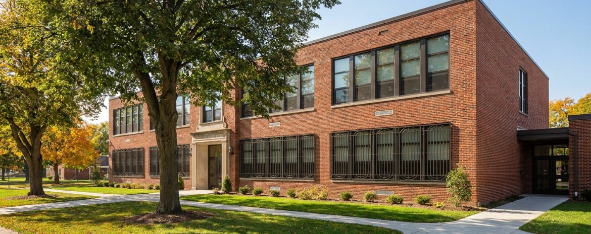 School building with child-safe - SWB Window Security Bars