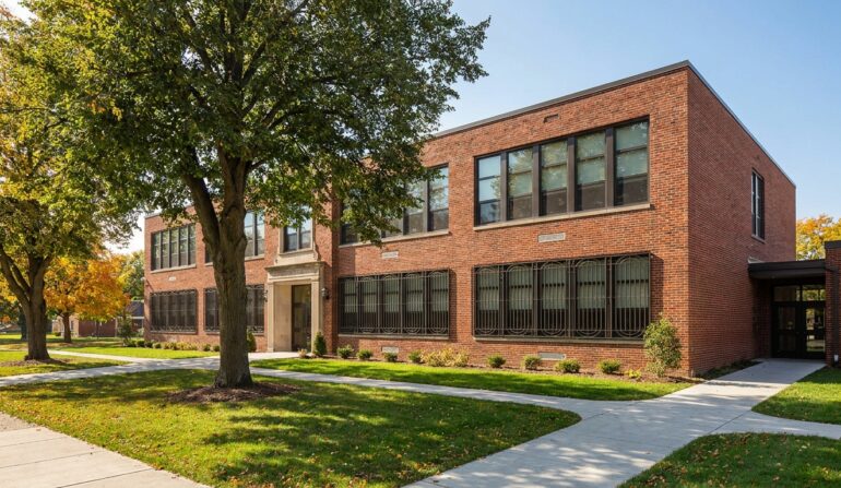 School building with child-safe - SWB Window Security Bars