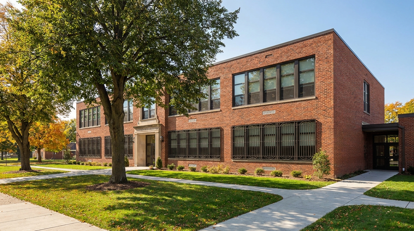 School building with child-safe - SWB Window Security Bars