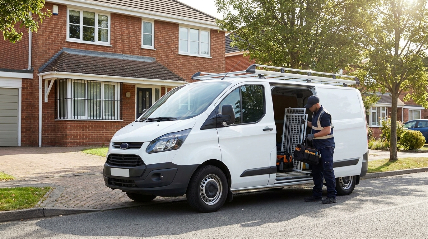 Technician unloading window bar - SWB Window Security Bars