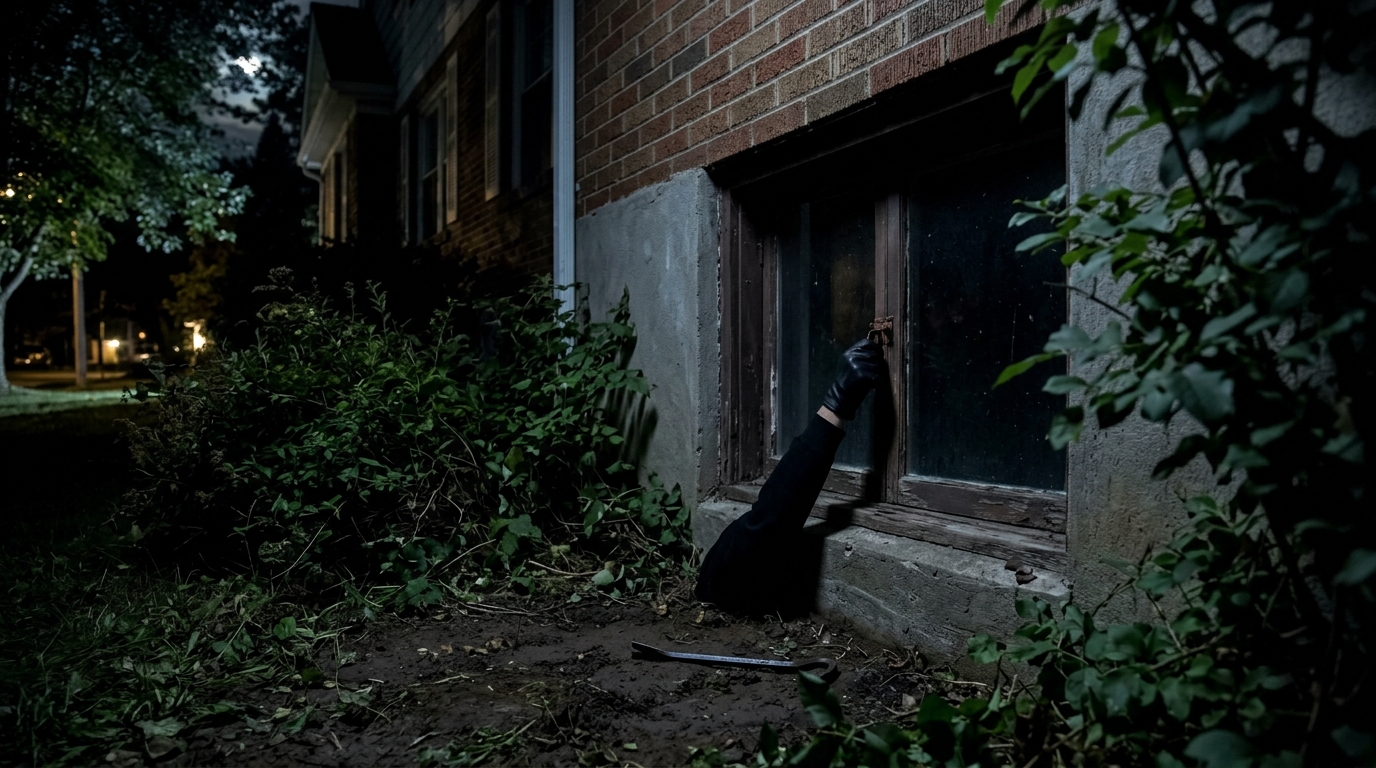 Burglar attempting window break-in