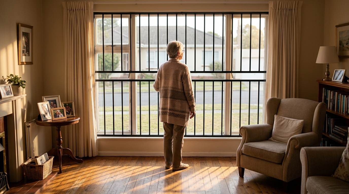 Elderly homeowner feeling secure…