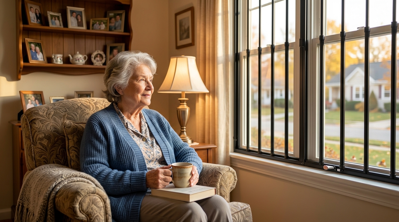 Elderly woman safe at home