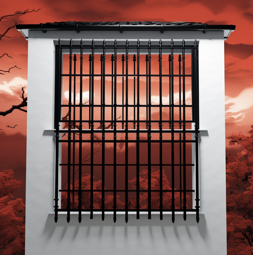 Elegant window security bars interior view with natural light