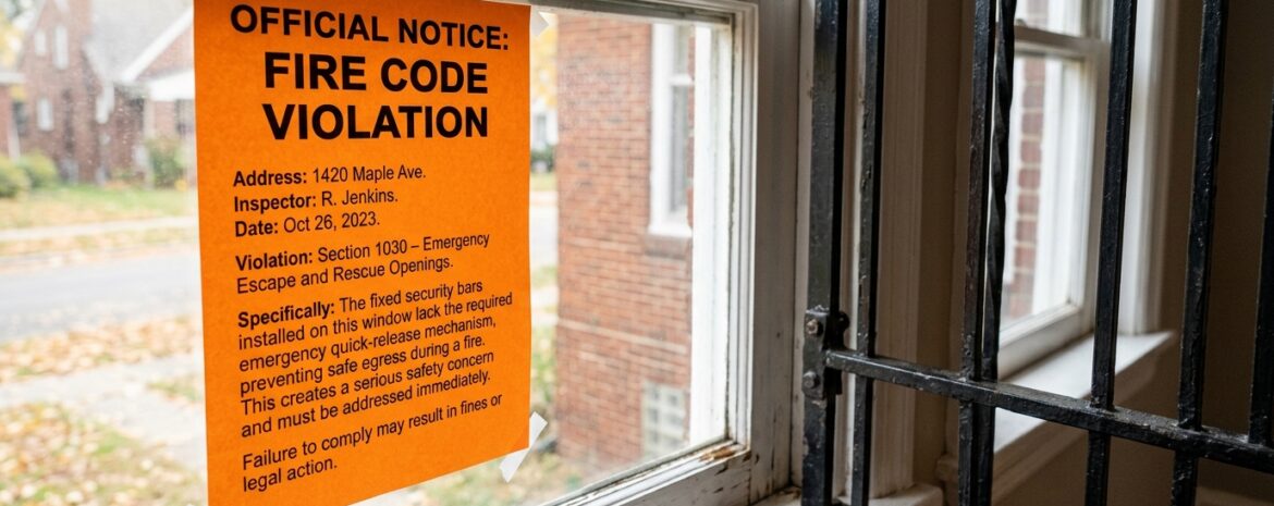 Fire Code Violation - window security bar installation