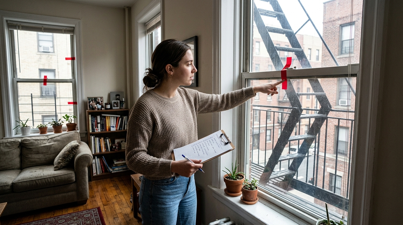 Renter assessing apartment windows
