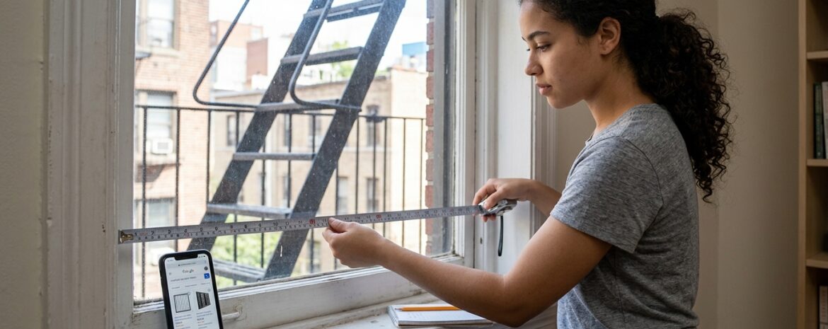 Renter Measuring Apartment - window security bar installation