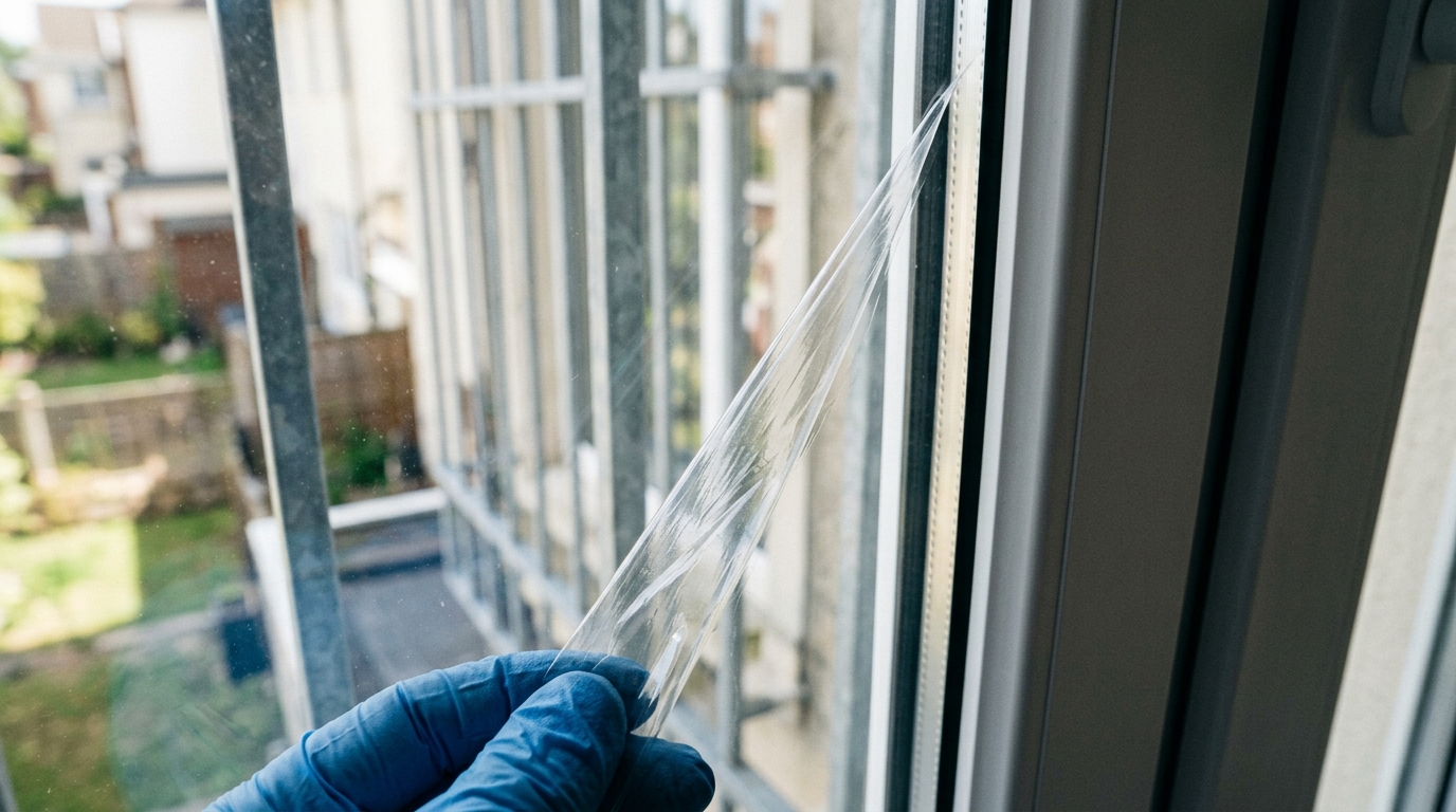 Security film peeled from window