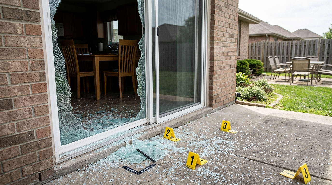 Shattered sliding glass door aft…