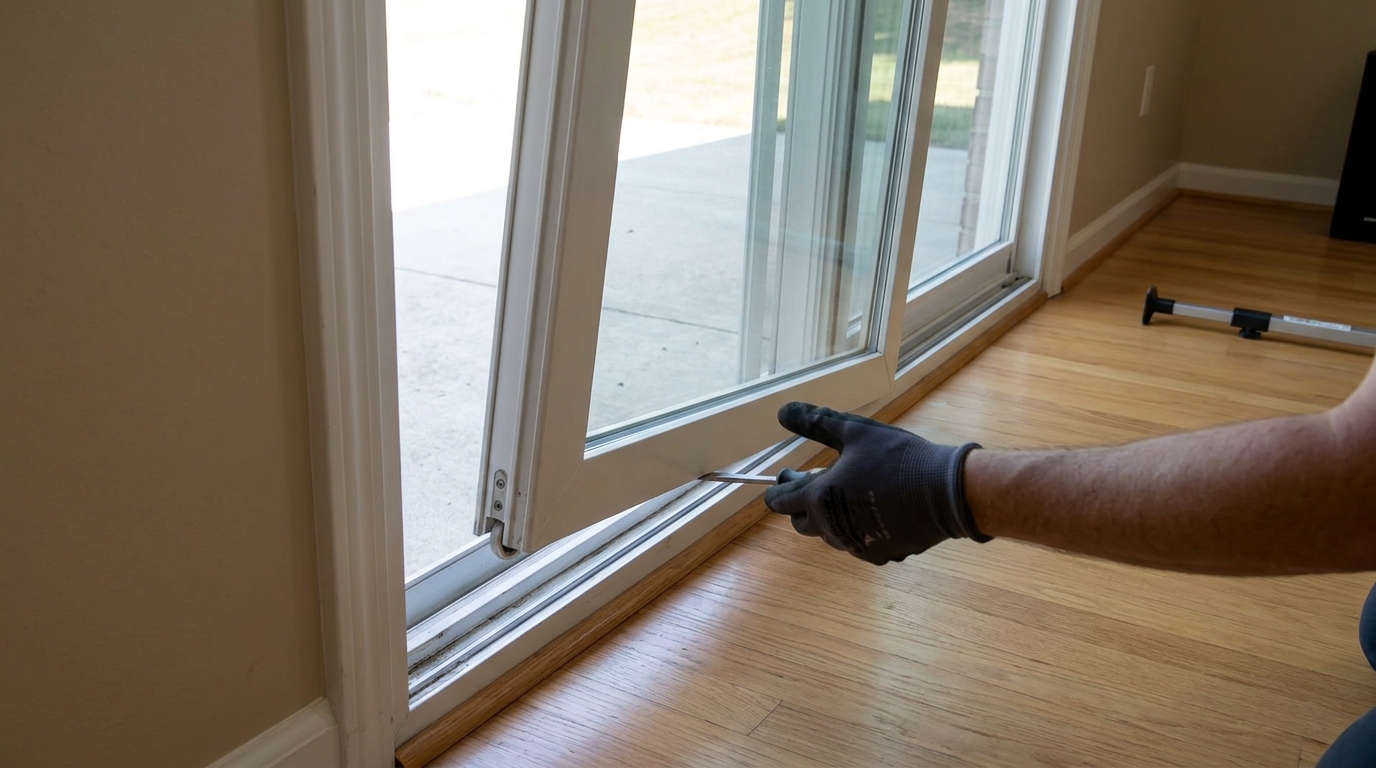 Sliding glass door lifted off