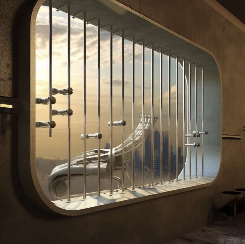 Residential window security bars close up view