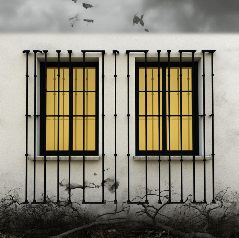 Steel security bars on brick wall installation