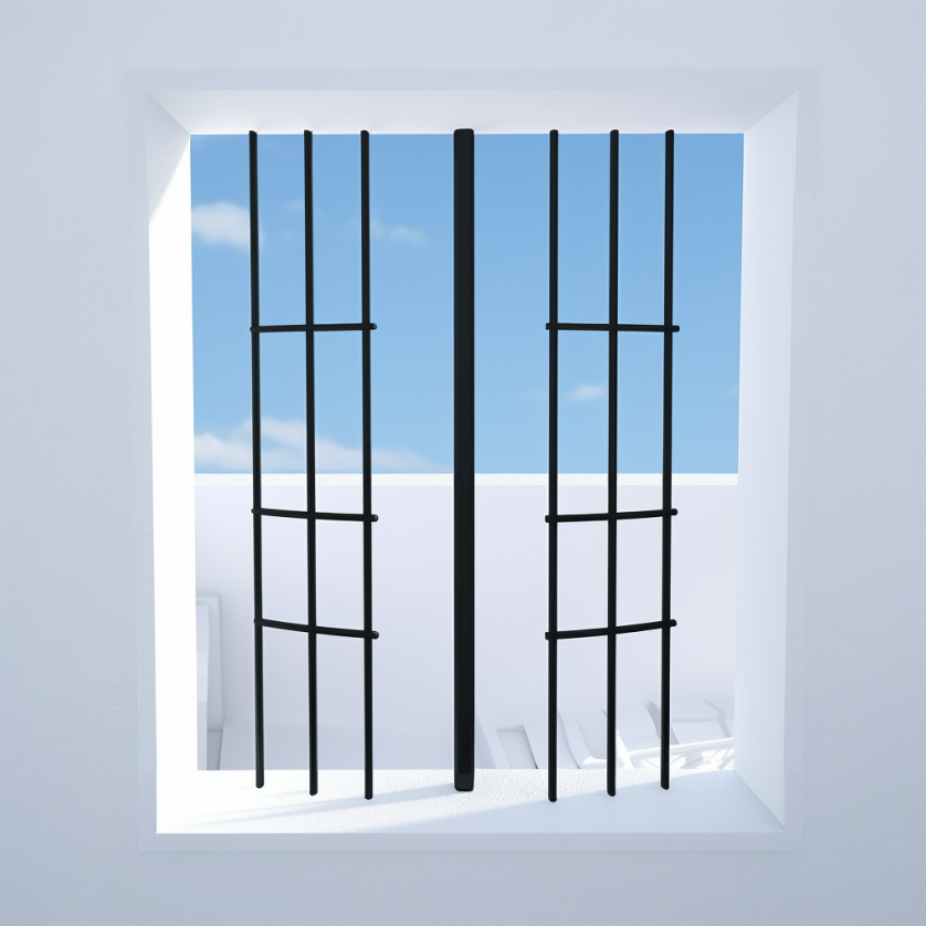 Window security bars on residential property exterior