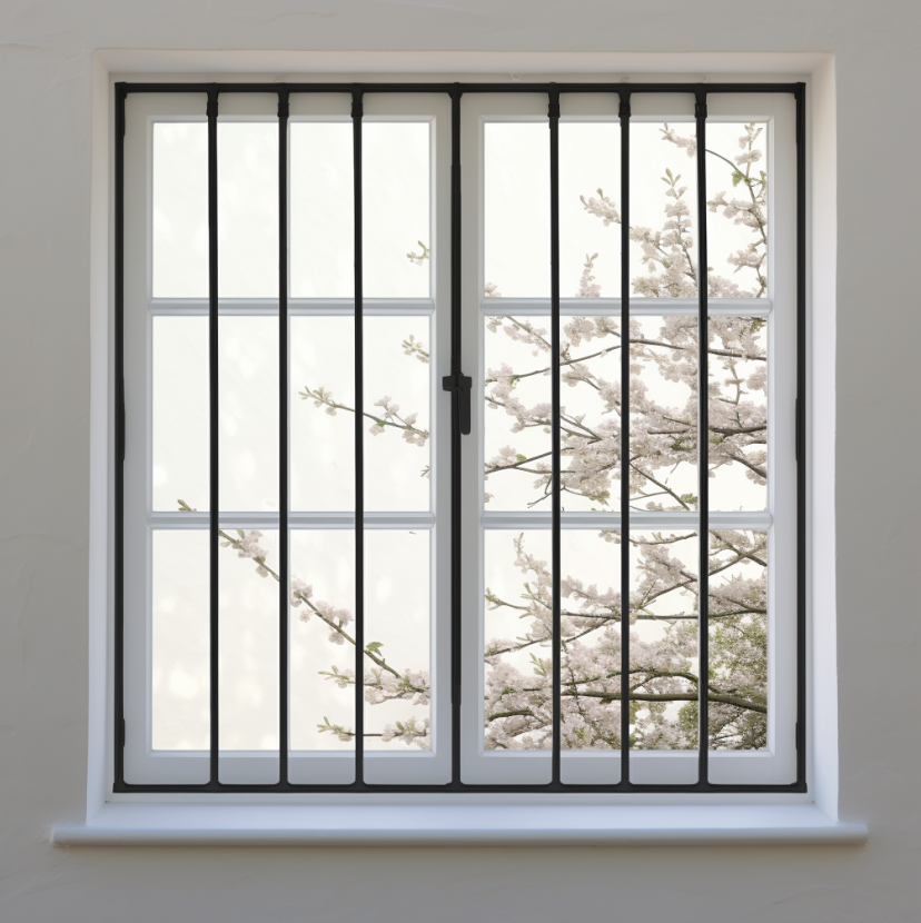 Basement window well with security bar protection