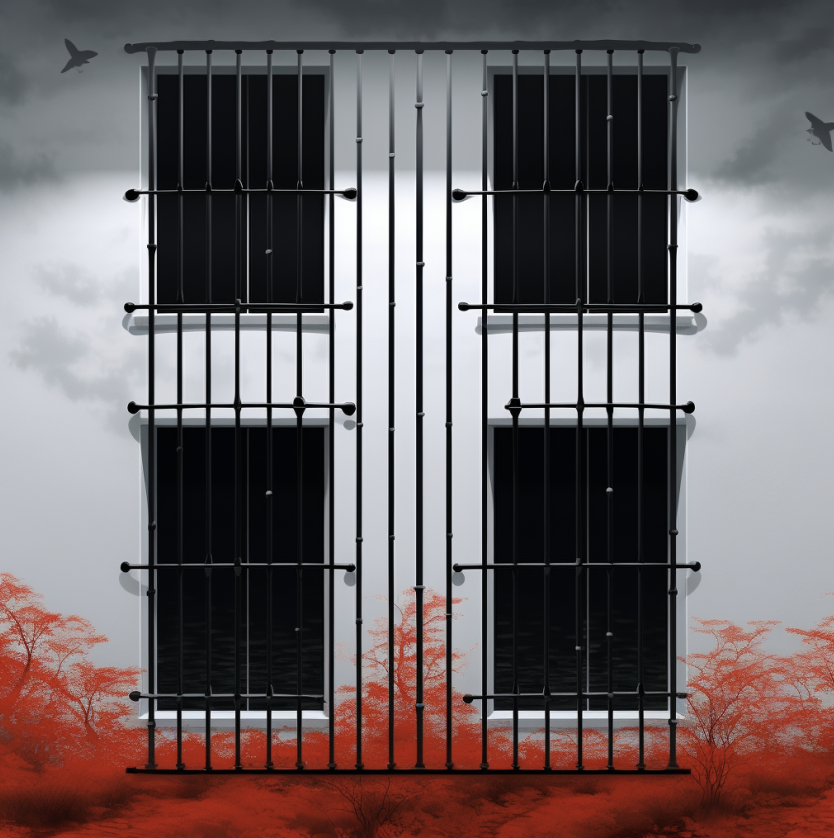 Home security system with window bars and camera setup