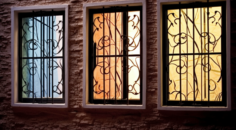 Church window security bars protecting stained glass