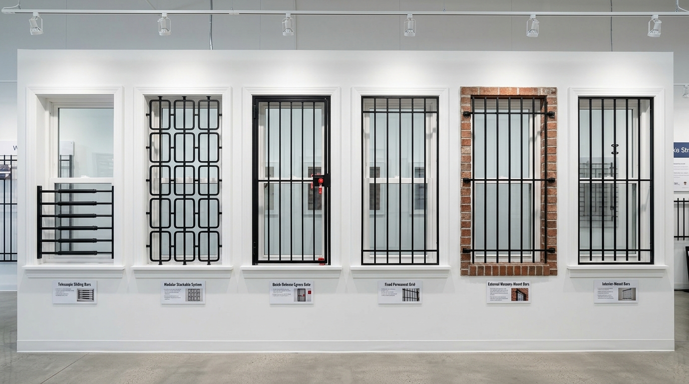 Types of burglar bars displayed