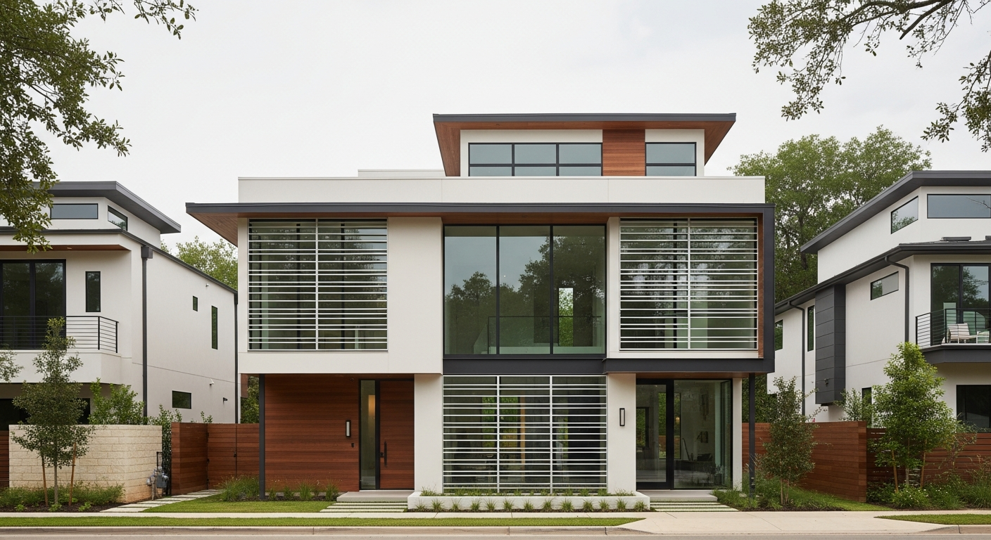 Minimalist window bars on contemporary Austin home