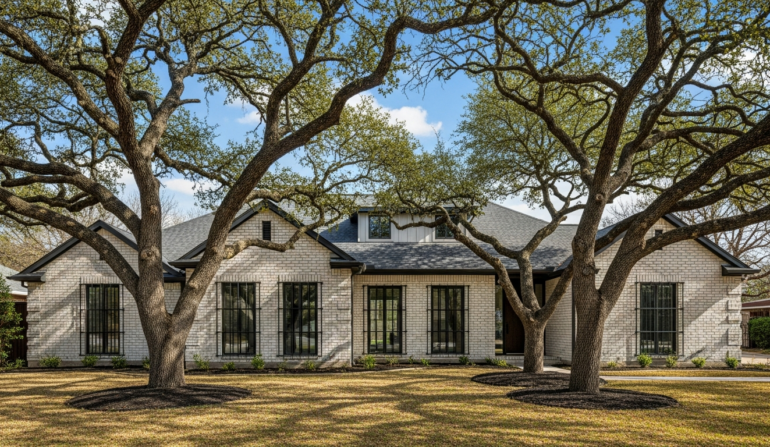 Window security bars on Dallas suburban home with Texas landscaping