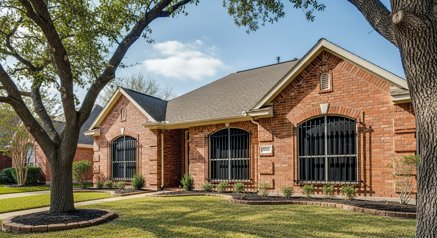 Adjustable window bars on Texas brick home in Houston
