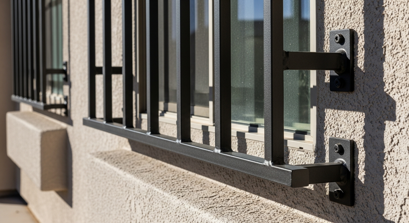 UV-resistant window bars on Las Vegas stucco exterior