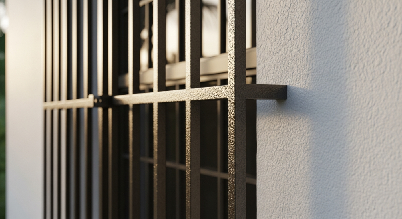 Salt-air resistant window bars on Miami stucco exterior
